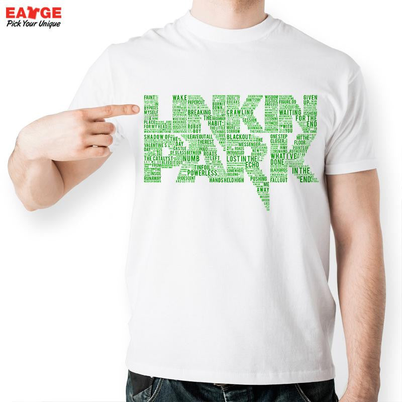 [MASCUBE]Men T Shirt Green Linkin Park Letter Splicing Printed T-shirt Unisex Fashion Design Brand White Short Sleeve Tshirt