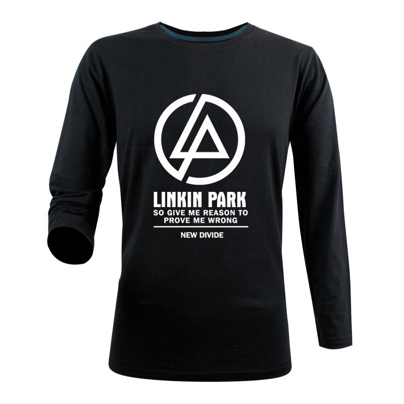 New Arrivals 2017 Brand Cotton T-shirt Men Hip Hop Casual Long Sleeve Slim Black Print Linkin Park Rock Band Tees